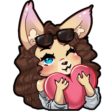 Sylvie the fennec, hugging a love heart.